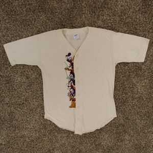 Disney Vintage‎ 80s Jersey Shirt XL Beige Velva Sheen Button Front Indiana USA